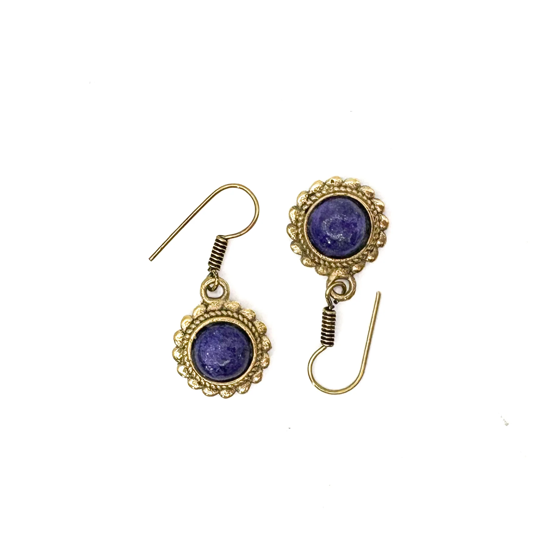 Lapis Lazuli Circle Rope Brass Earrings - Image 2