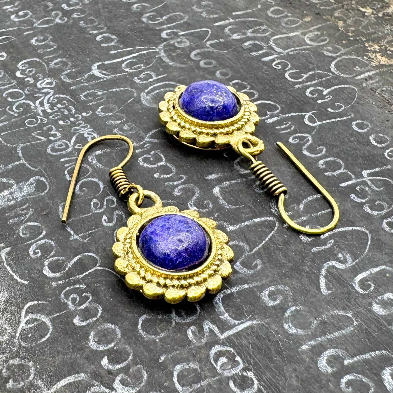 Lapis Lazuli Circle Rope Brass Earrings - Image 3