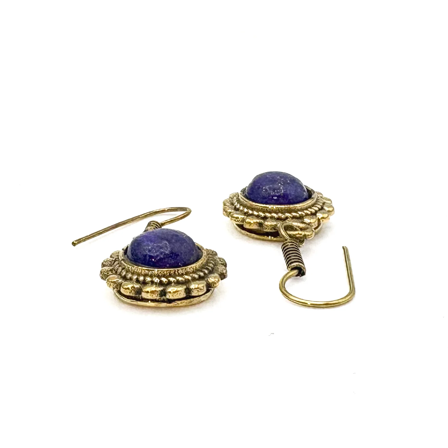 Lapis Lazuli Circle Rope Brass Earrings - Image 4