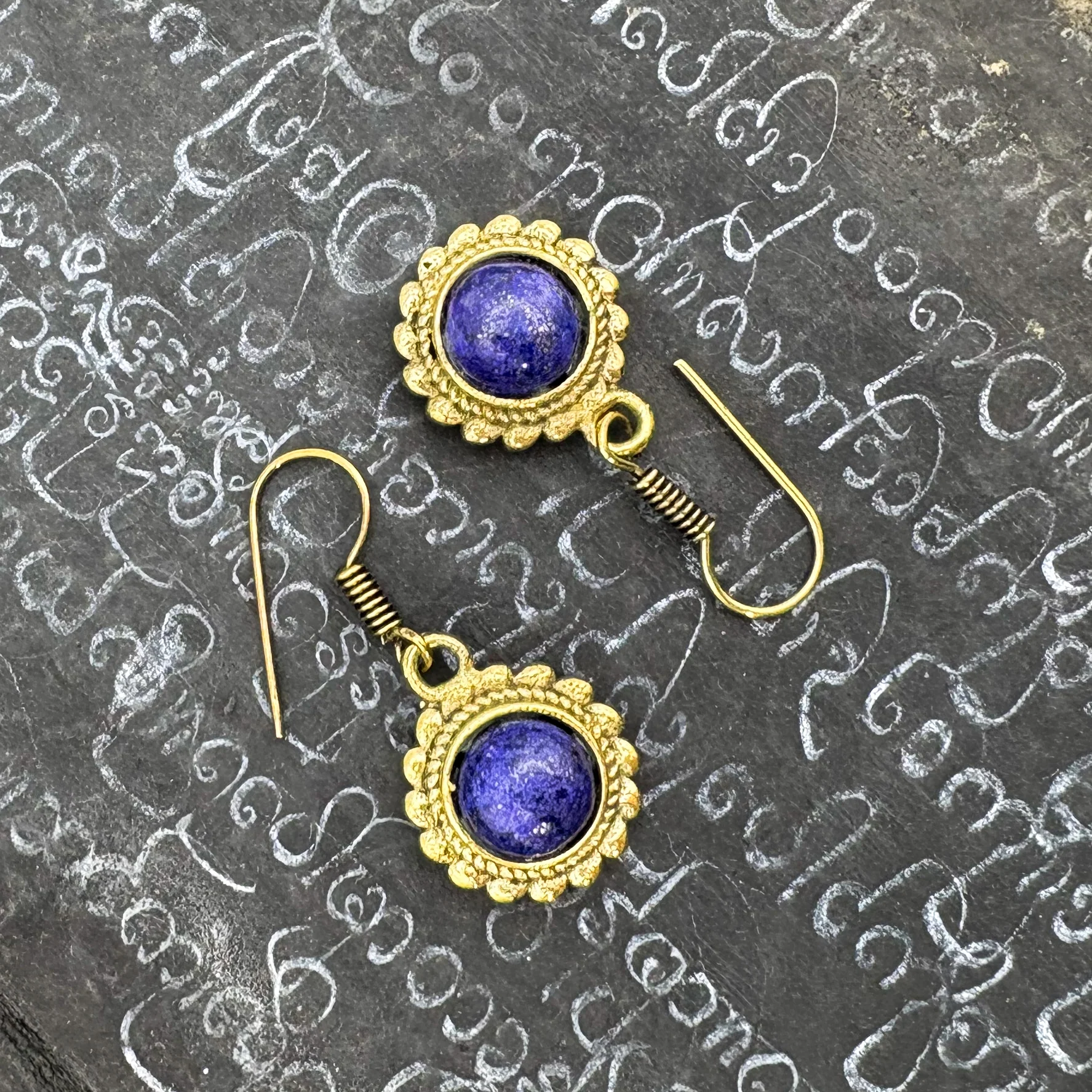 Lapis Lazuli Circle Rope Brass Earrings - Image 5