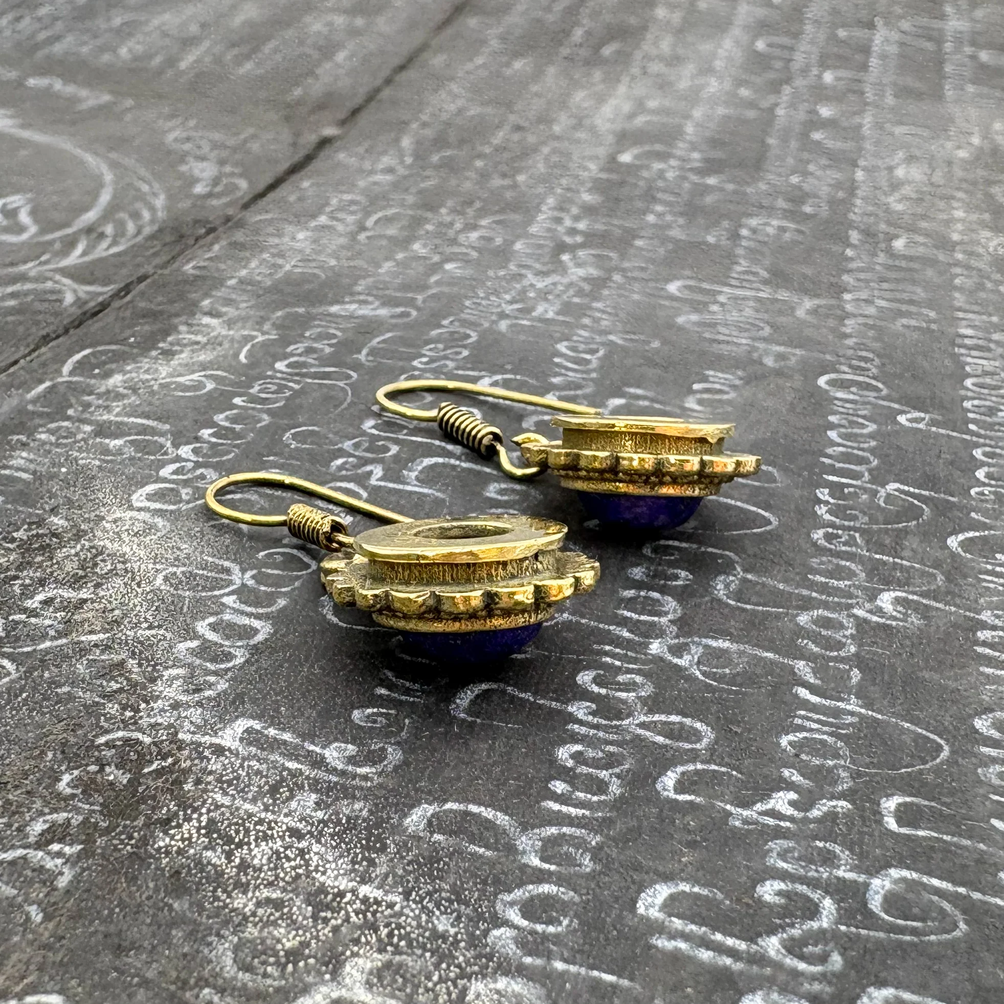 Lapis Lazuli Circle Rope Brass Earrings - Image 6