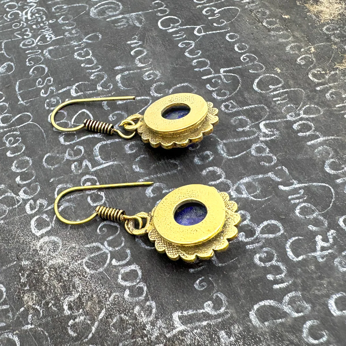 Lapis Lazuli Circle Rope Brass Earrings - Image 8