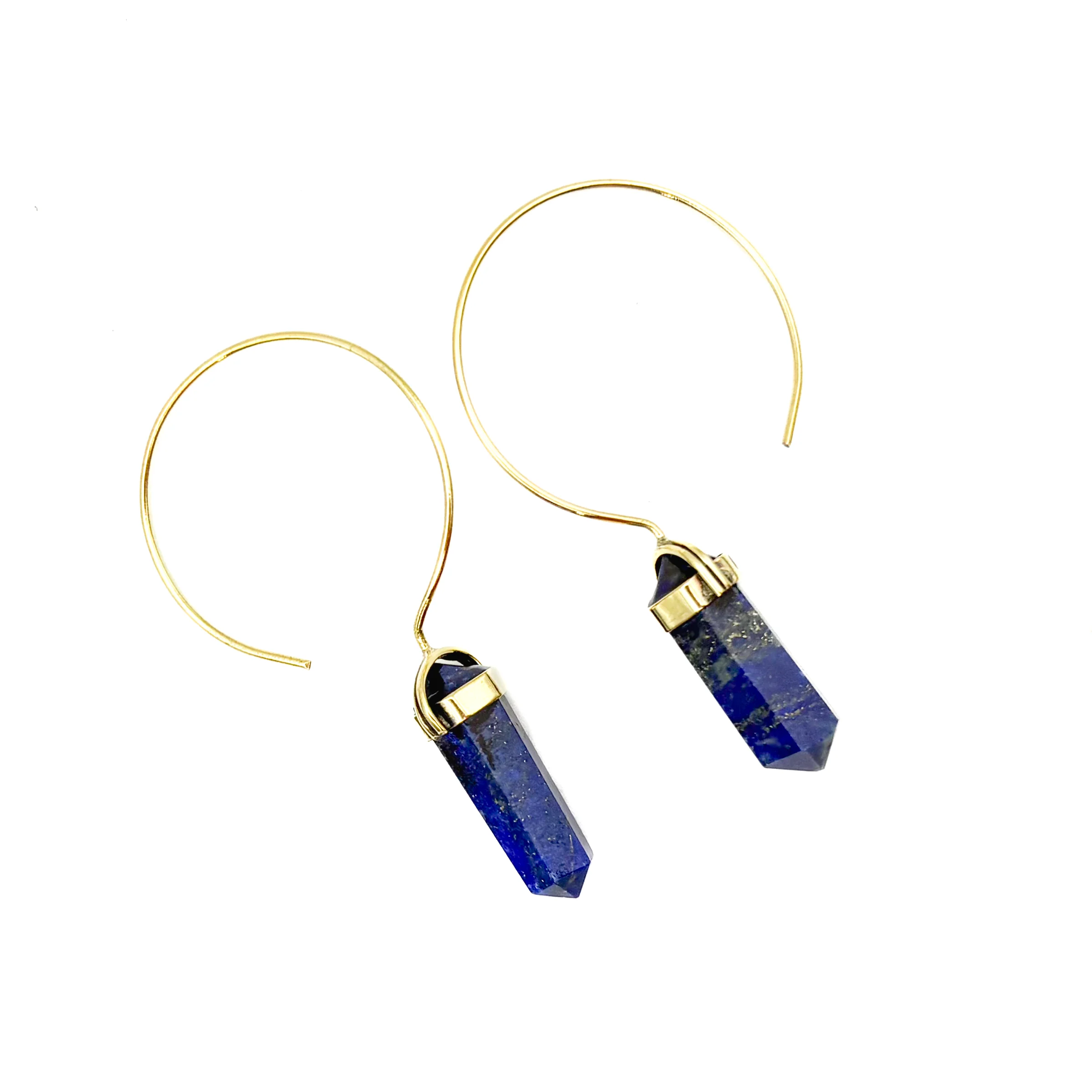 Lapis Lazuli Crystal Point Brass Hoop Earrings - Image 10