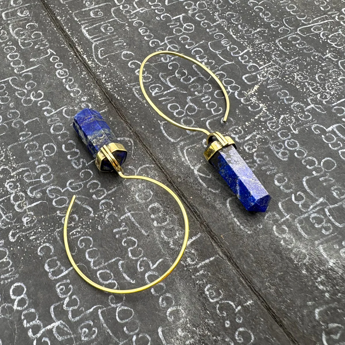 Lapis Lazuli Crystal Point Brass Hoop Earrings - Image 6