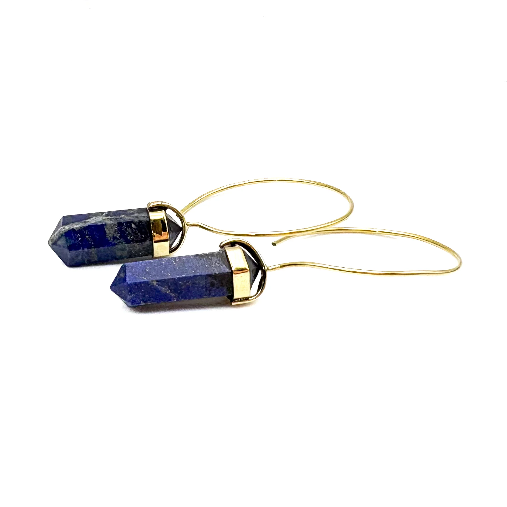 Lapis Lazuli Crystal Point Brass Hoop Earrings - Image 7