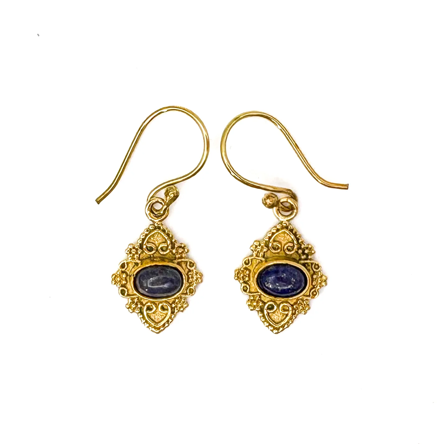 Lapis Lazuli Heart Shield Brass Earrings - Image 2