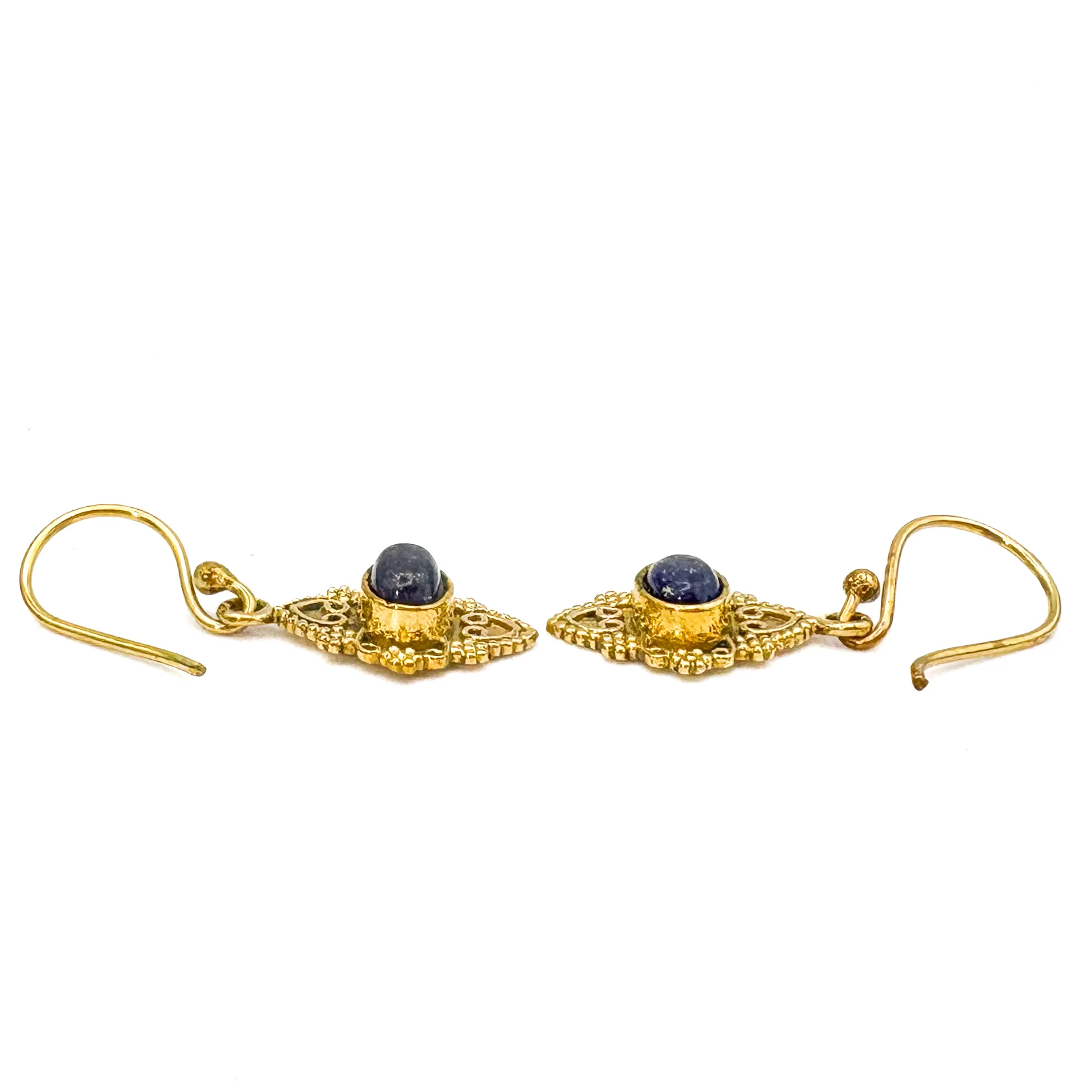 Lapis Lazuli Heart Shield Brass Earrings - Image 4