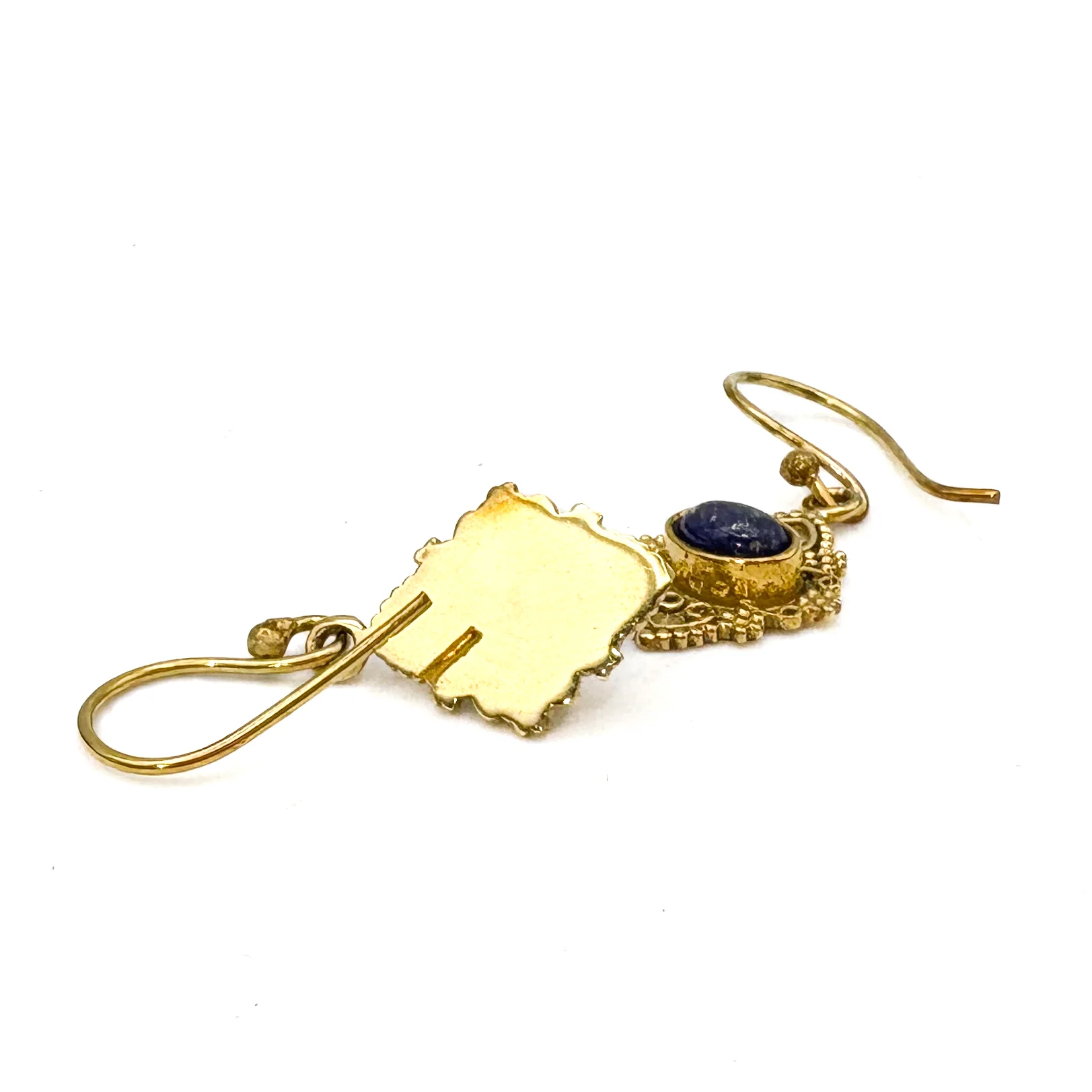 Lapis Lazuli Heart Shield Brass Earrings - Image 6