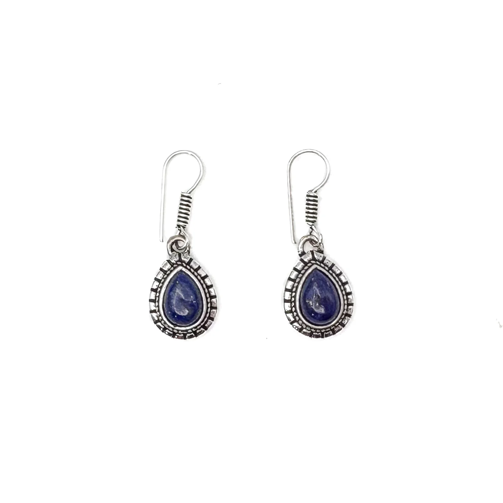 Lapis Lazuli Large Teardrop White Brass Earrings - Image 2