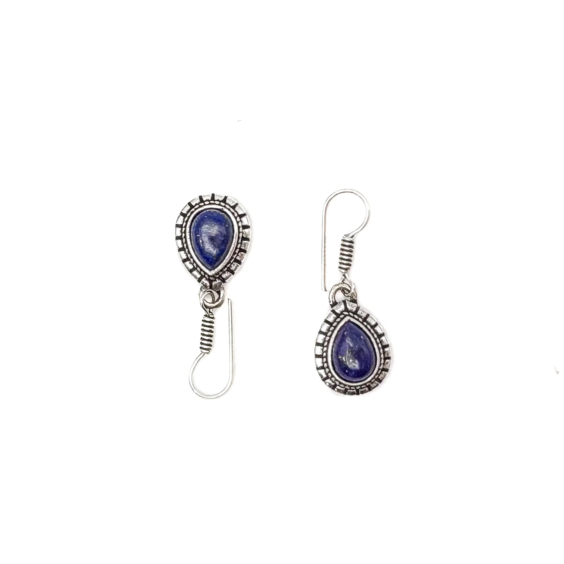 Lapis Lazuli Large Teardrop White Brass Earrings - Image 4