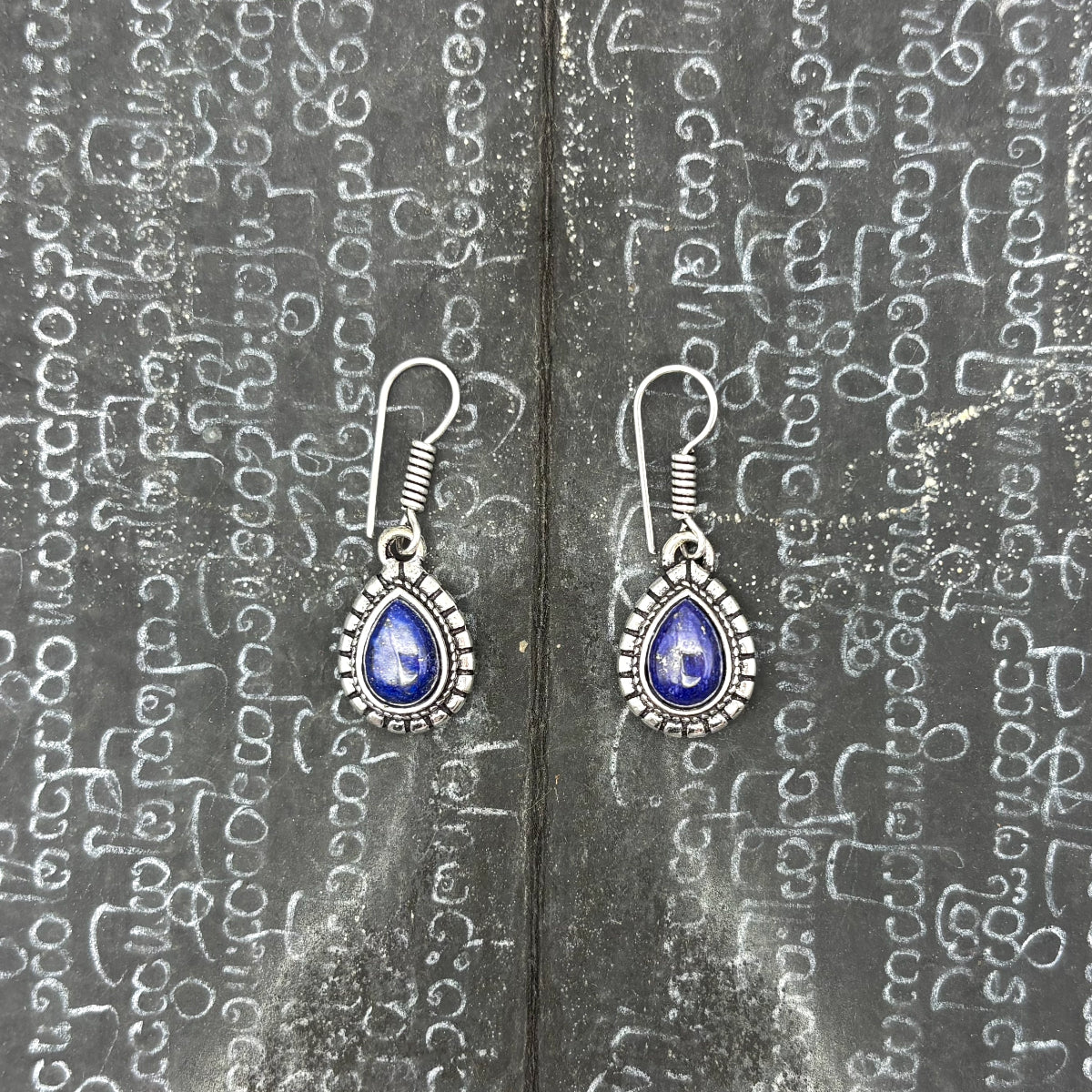 Lapis Lazuli Large Teardrop White Brass Earrings - Image 5