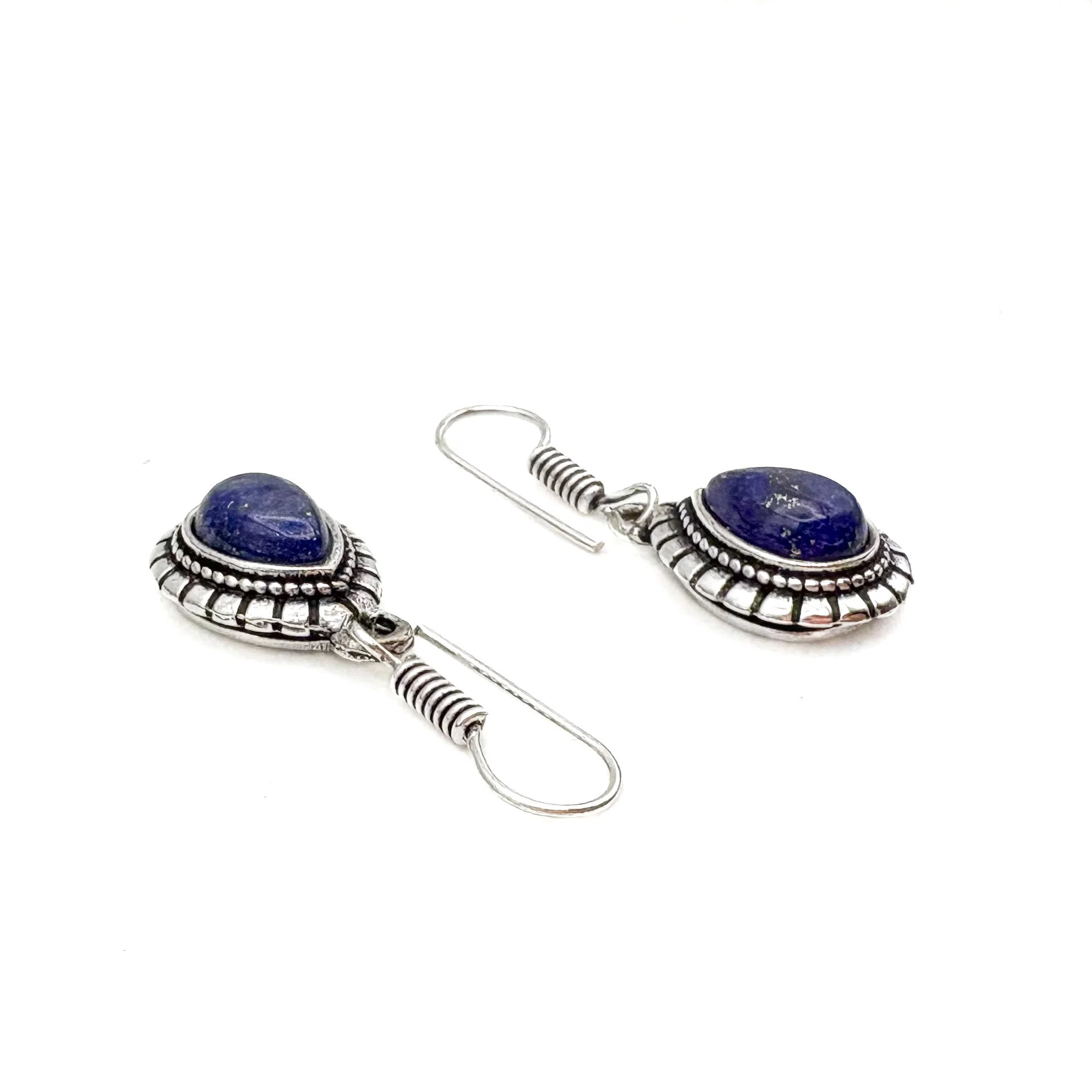Lapis Lazuli Large Teardrop White Brass Earrings - Image 6