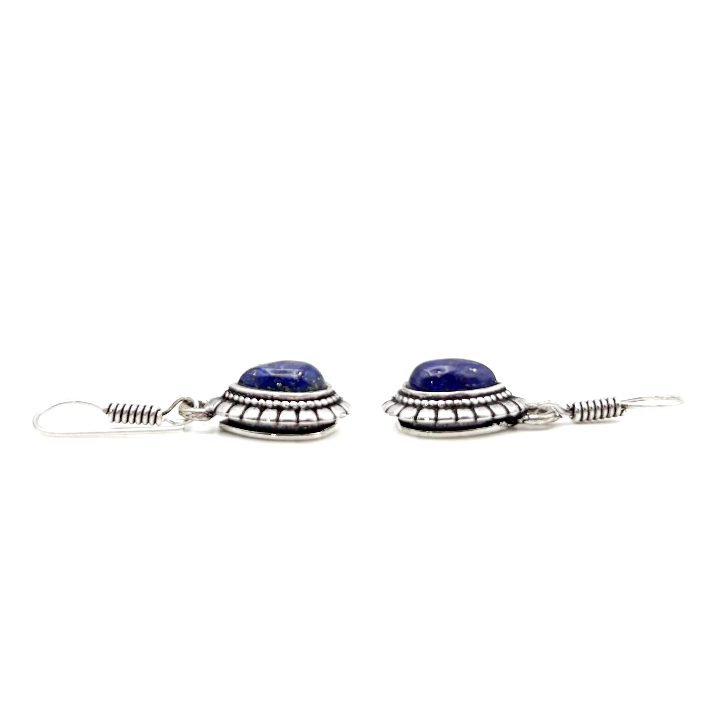 Lapis Lazuli Large Teardrop White Brass Earrings - Image 7