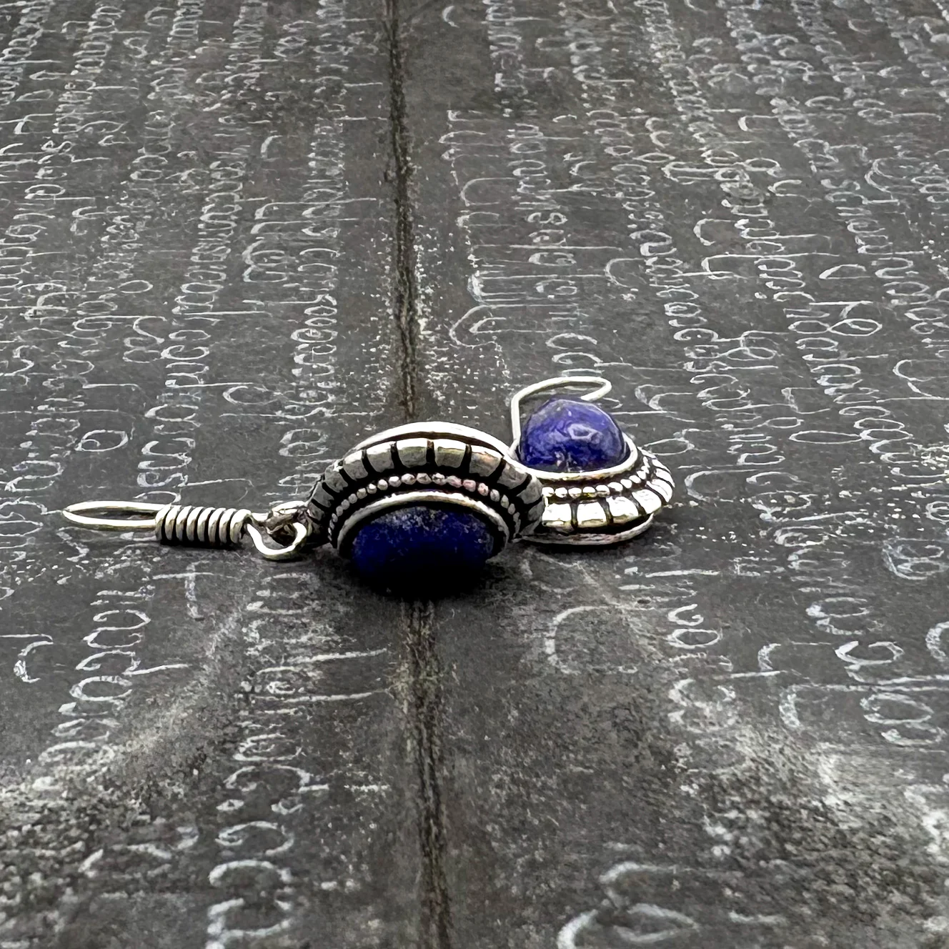 Lapis Lazuli Large Teardrop White Brass Earrings - Image 8