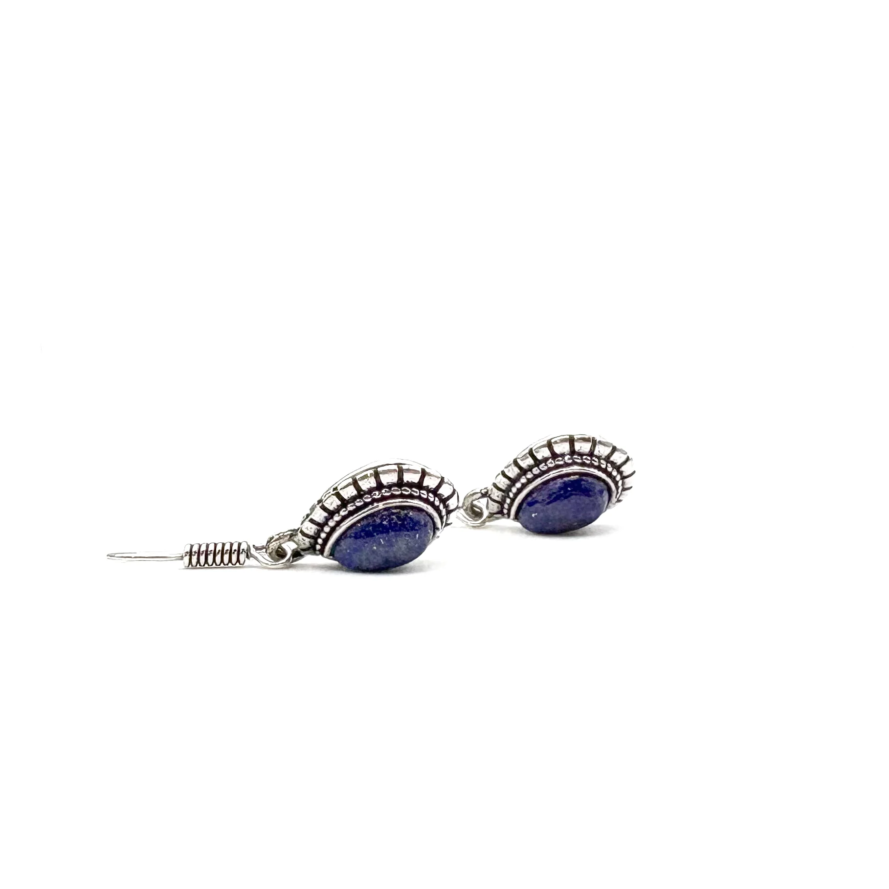 Lapis Lazuli Large Teardrop White Brass Earrings - Image 9