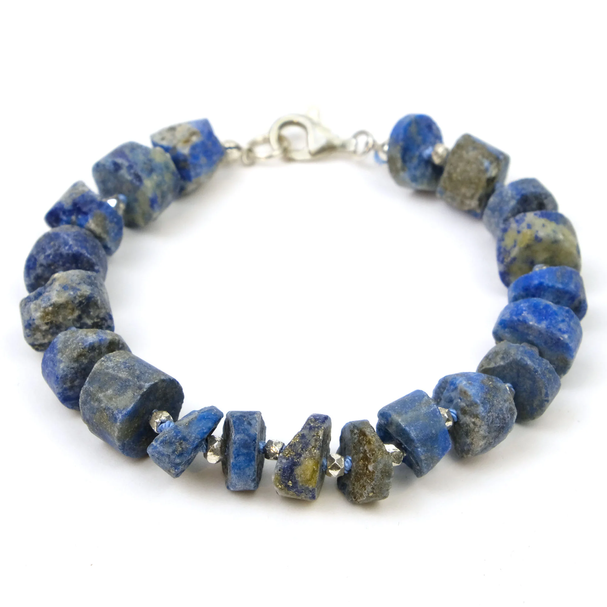 Lapis Lazuli (Matte) with Faceted Sterling Silver Accent Beads on Silk Cord and Sterling Silver Trigger Clasp - Image 2