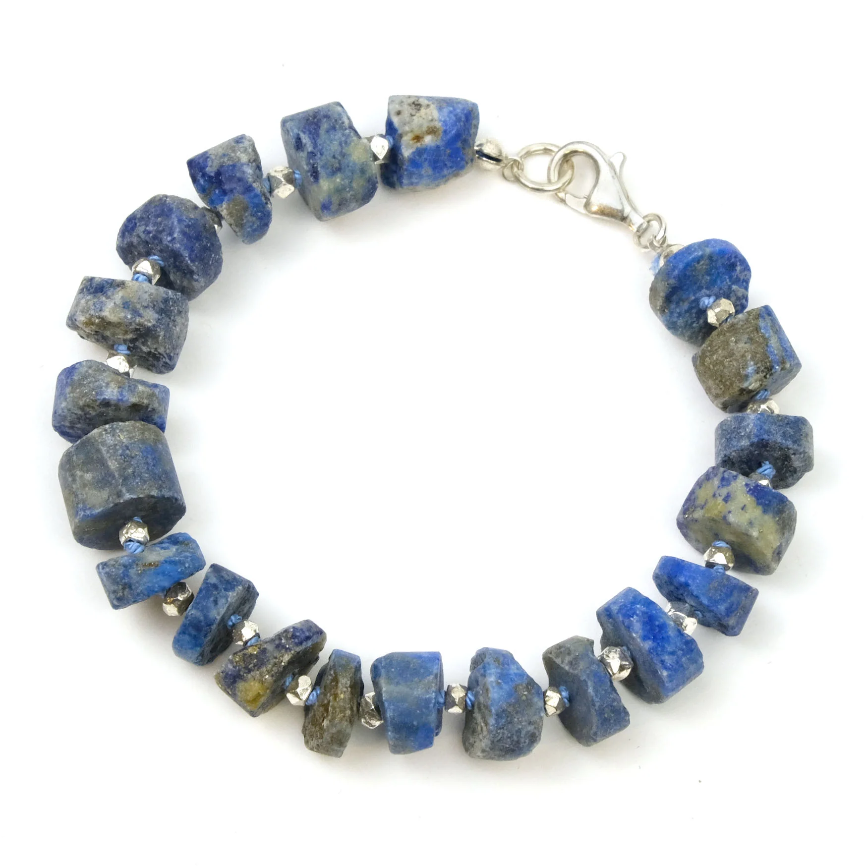Lapis Lazuli (Matte) with Faceted Sterling Silver Accent Beads on Silk Cord and Sterling Silver Trigger Clasp - Image 3