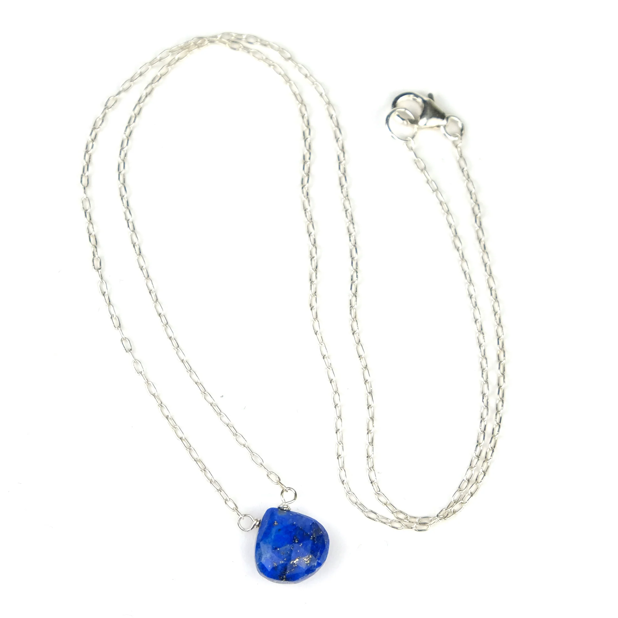 Lapis Lazuli Necklace on Sterling Silver Chain and Sterling Silver Trigger Clasp - Image 2