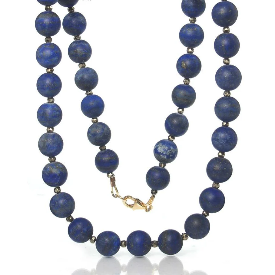 Lapis Lazuli Matte Necklace with Pyrite Spacers and Gold Filled Trigger Clasp - Image 2