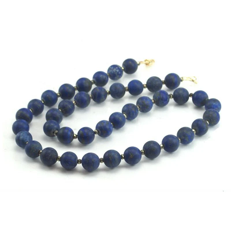 Lapis Lazuli Matte Necklace with Pyrite Spacers and Gold Filled Trigger Clasp - Image 3