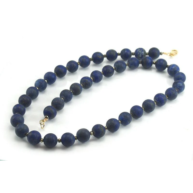 Lapis Lazuli Matte Necklace with Pyrite Spacers and Gold Filled Trigger Clasp - Image 4