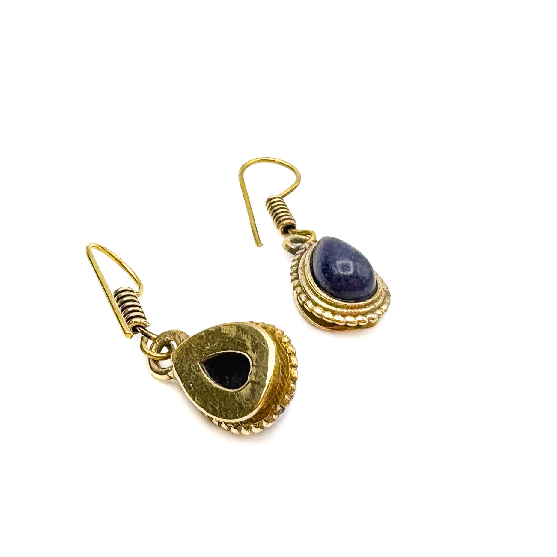 Lapis Lazuli Small Teardrop Brass Earrings - Image 10
