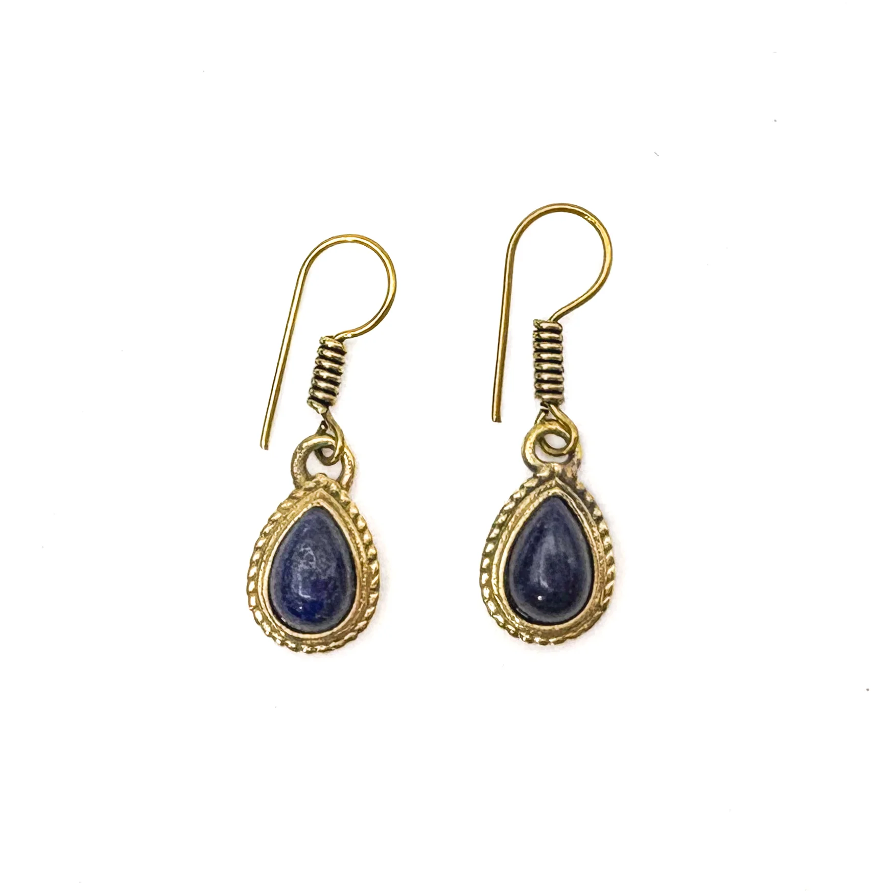 Lapis Lazuli Small Teardrop Brass Earrings - Image 2