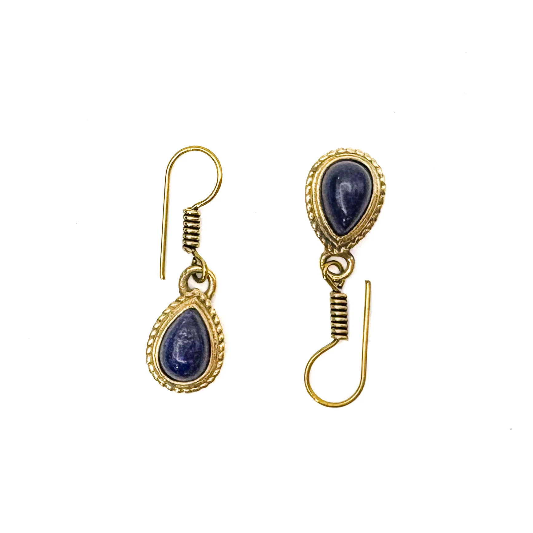 Lapis Lazuli Small Teardrop Brass Earrings - Image 4