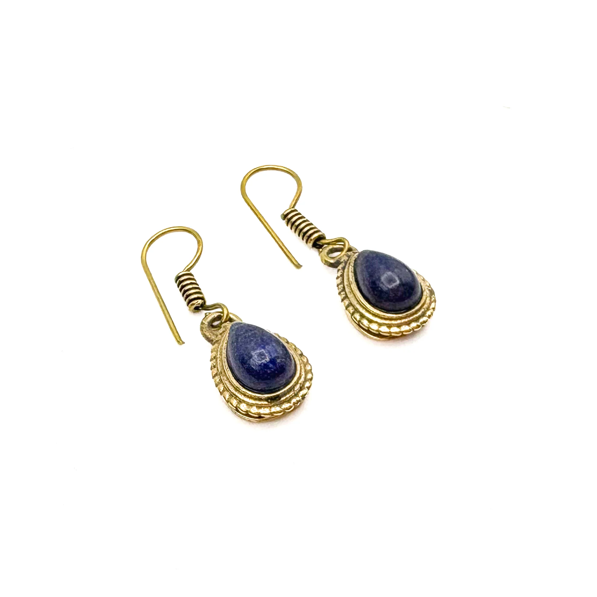 Lapis Lazuli Small Teardrop Brass Earrings - Image 6
