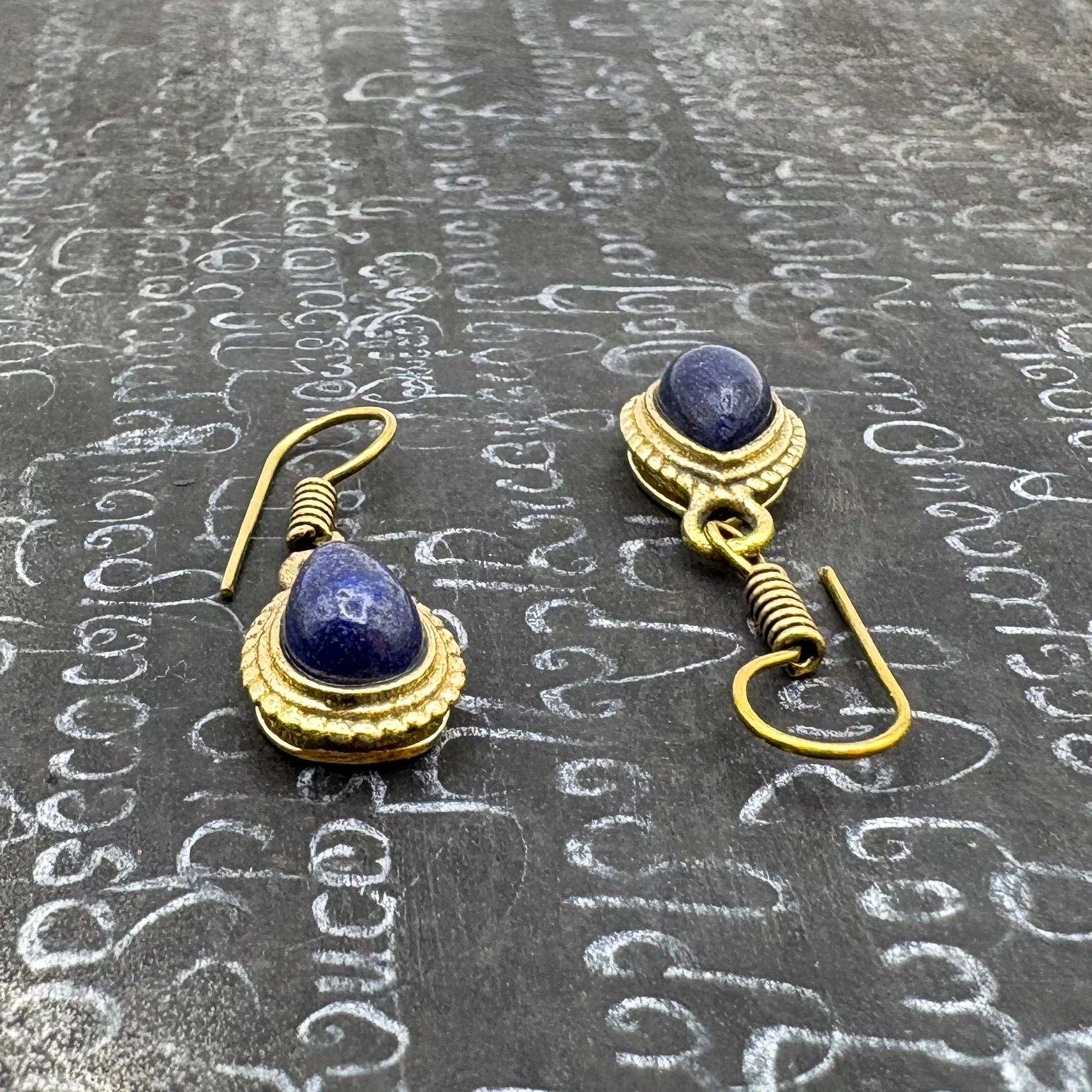 Lapis Lazuli Small Teardrop Brass Earrings - Image 8