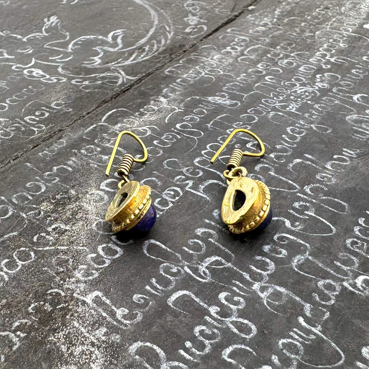 Lapis Lazuli Small Teardrop Brass Earrings - Image 9