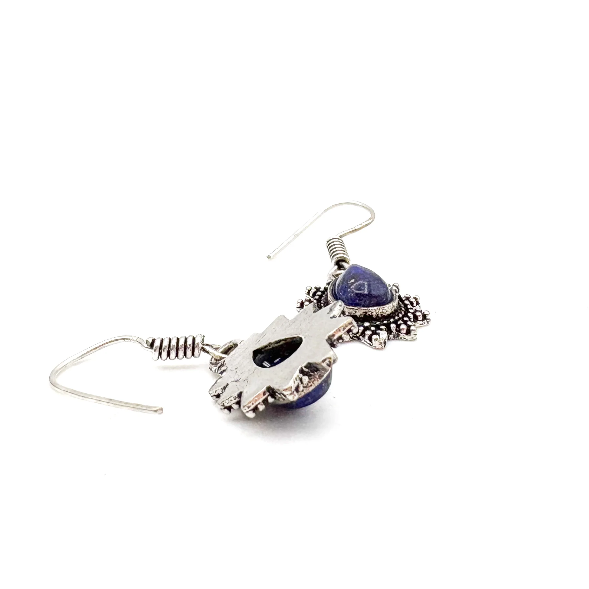 Lapis Lazuli Teardrop Dotted Rays White Brass Earrings - Image 10