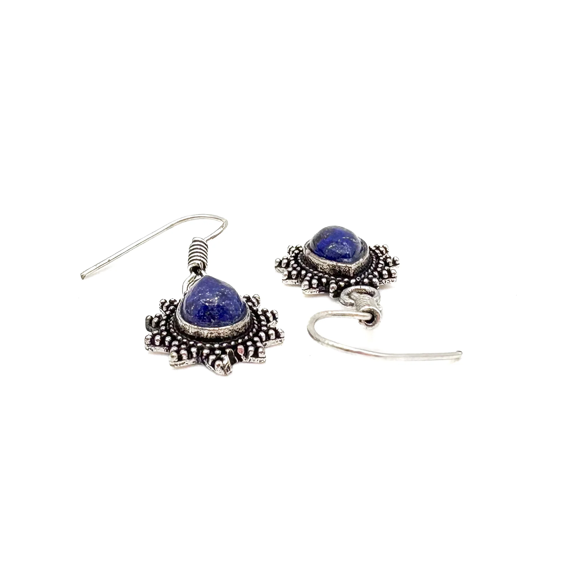 Lapis Lazuli Teardrop Dotted Rays White Brass Earrings - Image 6
