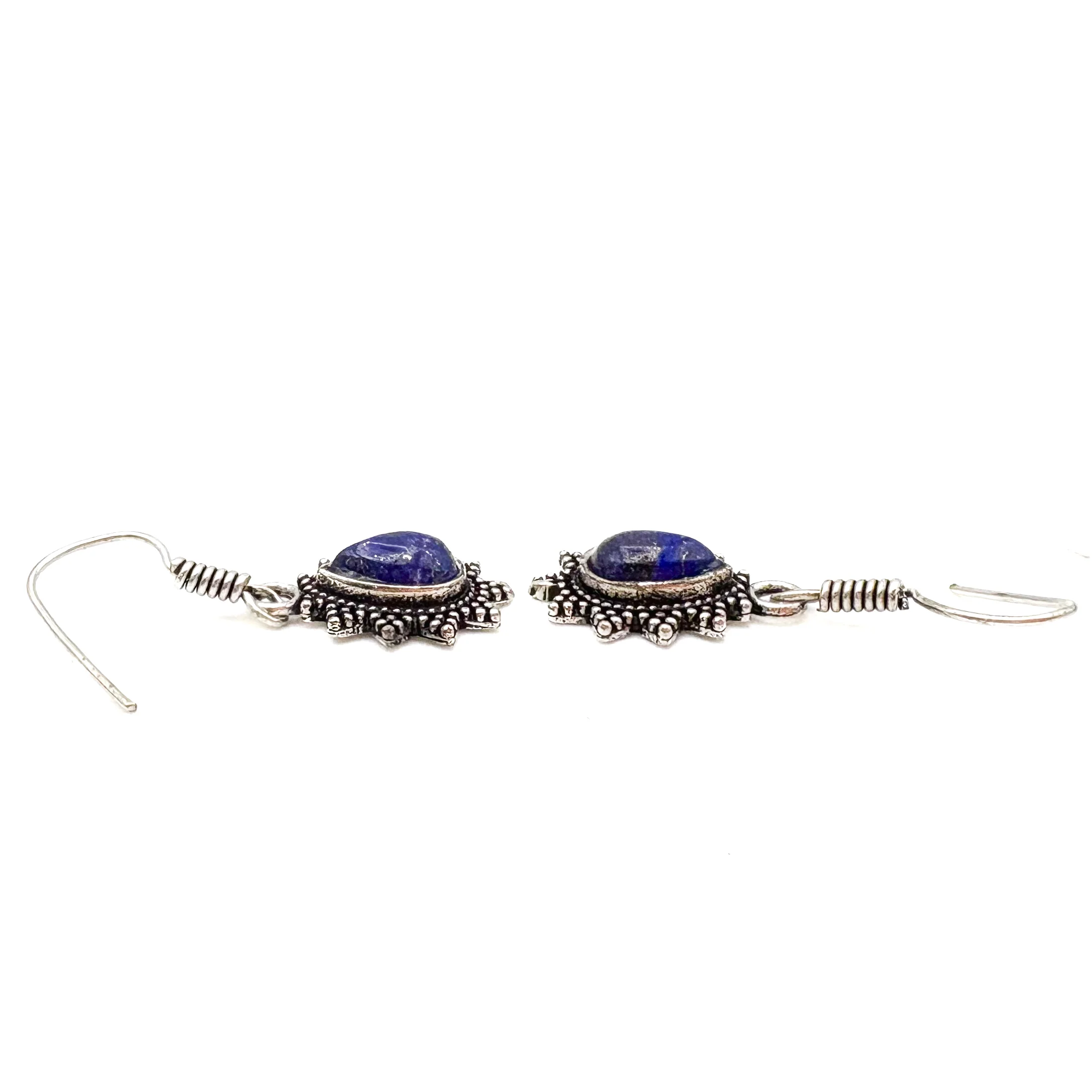 Lapis Lazuli Teardrop Dotted Rays White Brass Earrings - Image 8