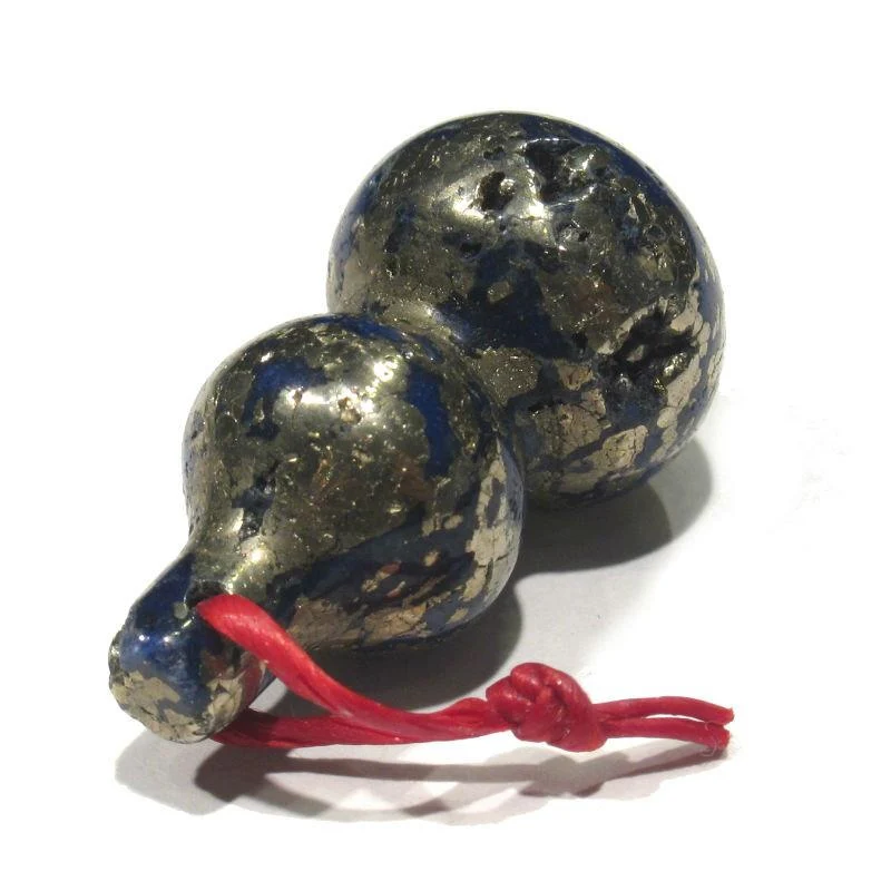 Lapis/ Pyrite Carved Gourd Bead / Pendant - Image 2