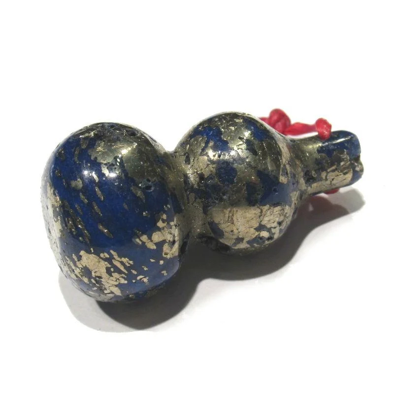 Lapis/ Pyrite Carved Gourd Bead / Pendant - Image 3