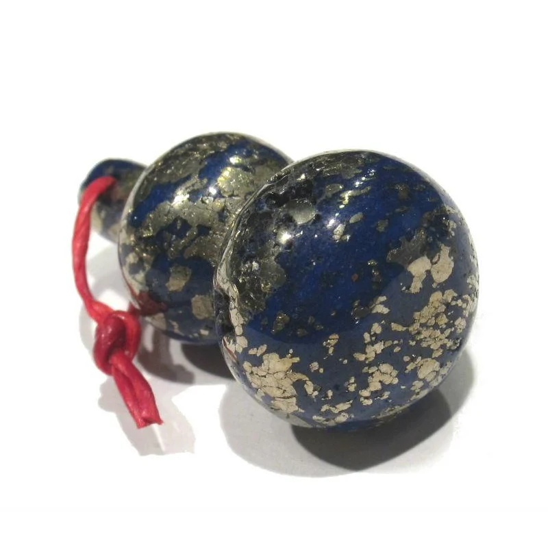 Lapis/ Pyrite Carved Gourd Bead / Pendant - Image 4