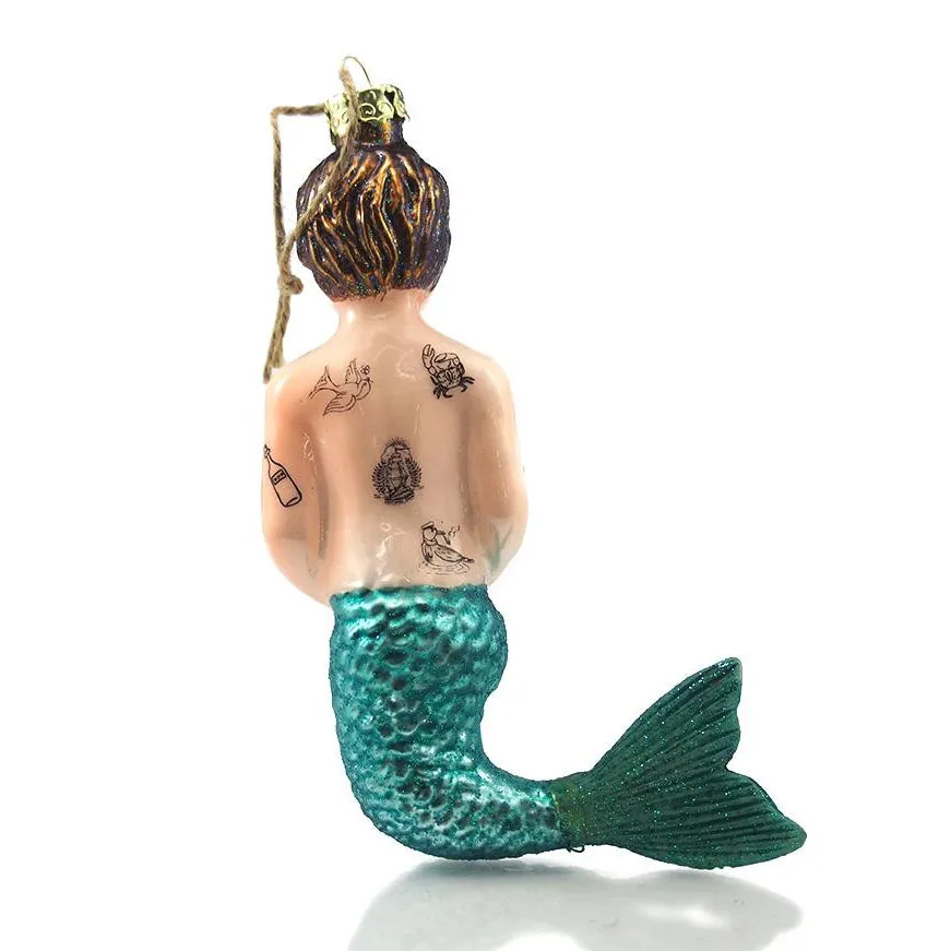 Large Tattooed Merman Glass Ornament - Image 2