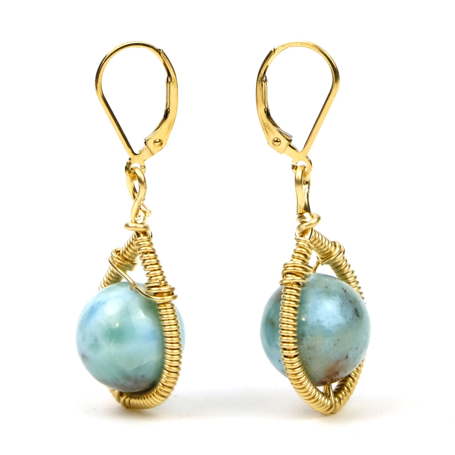 Larimar Earrings with Gold Plated Latch Back - Image 2