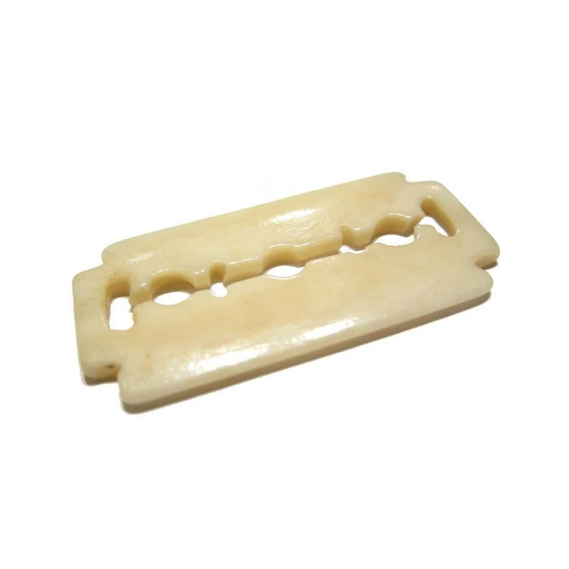 "A Non-Hazardous" Safety Razor Blade Hand Carved Cow Bone Bead Pendant - Image 2