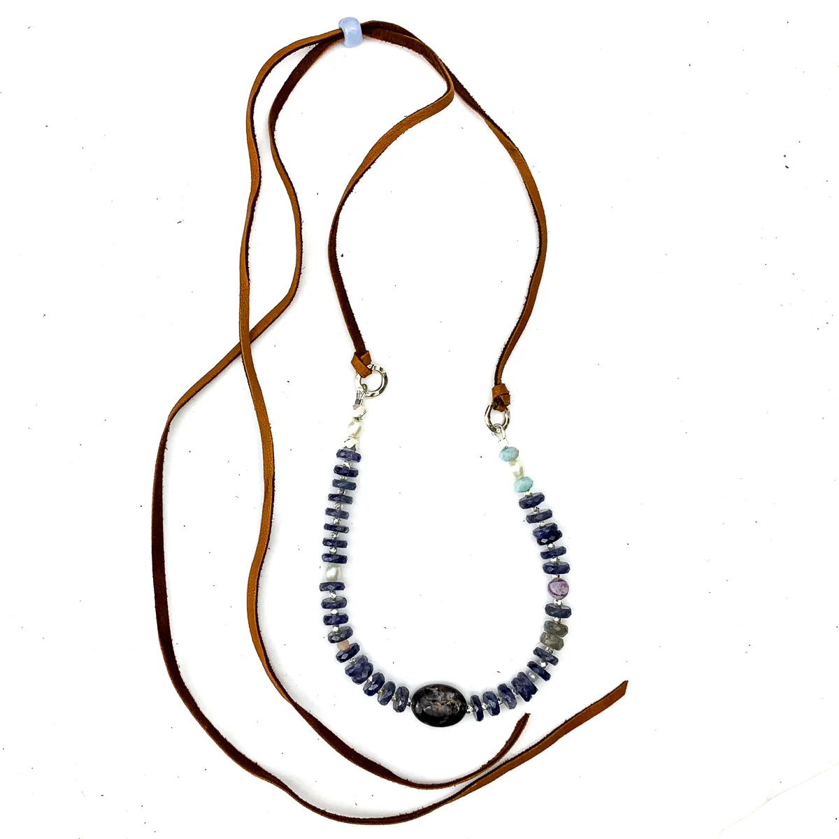 Iolite, Charoite, Purple Flower Jasper, Larimar, Labradorite, Freshwater Pearl Necklace #5 - Image 2