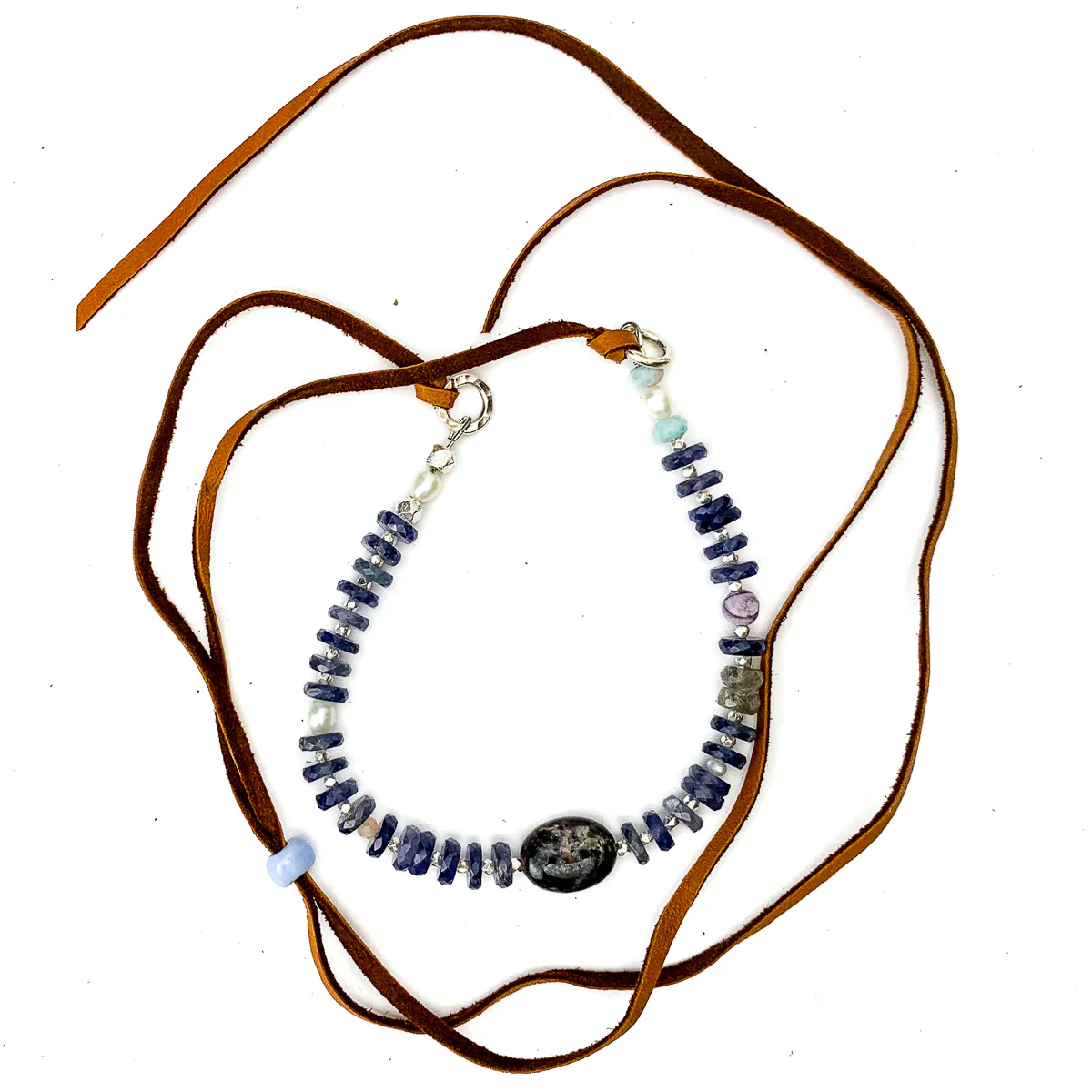 Iolite, Charoite, Purple Flower Jasper, Larimar, Labradorite, Freshwater Pearl Necklace #5 - Image 3