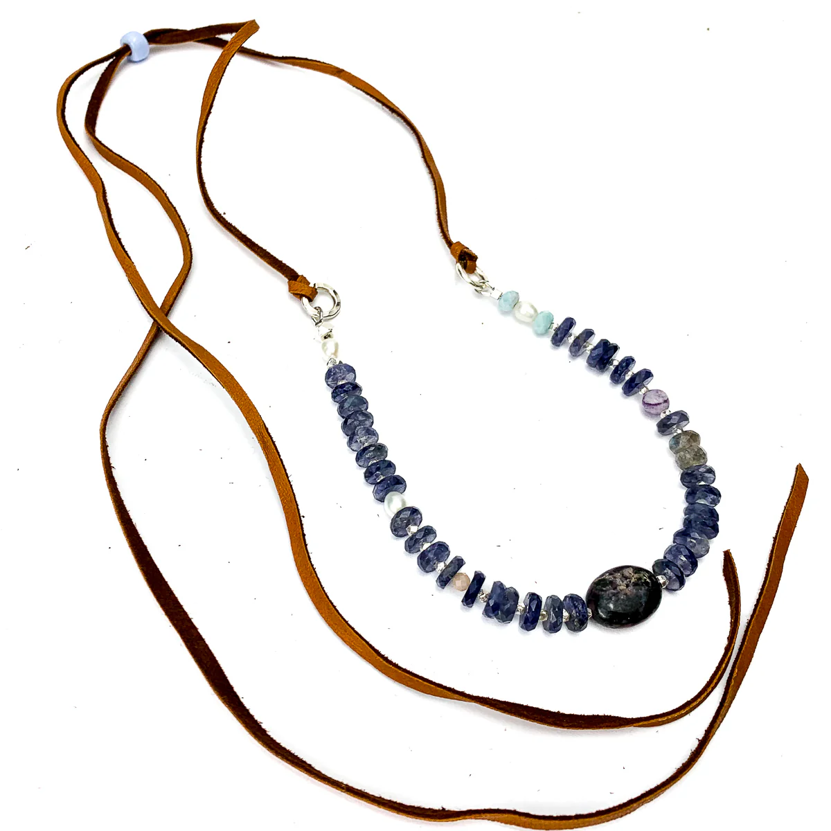 Iolite, Charoite, Purple Flower Jasper, Larimar, Labradorite, Freshwater Pearl Necklace #5 - Image 4