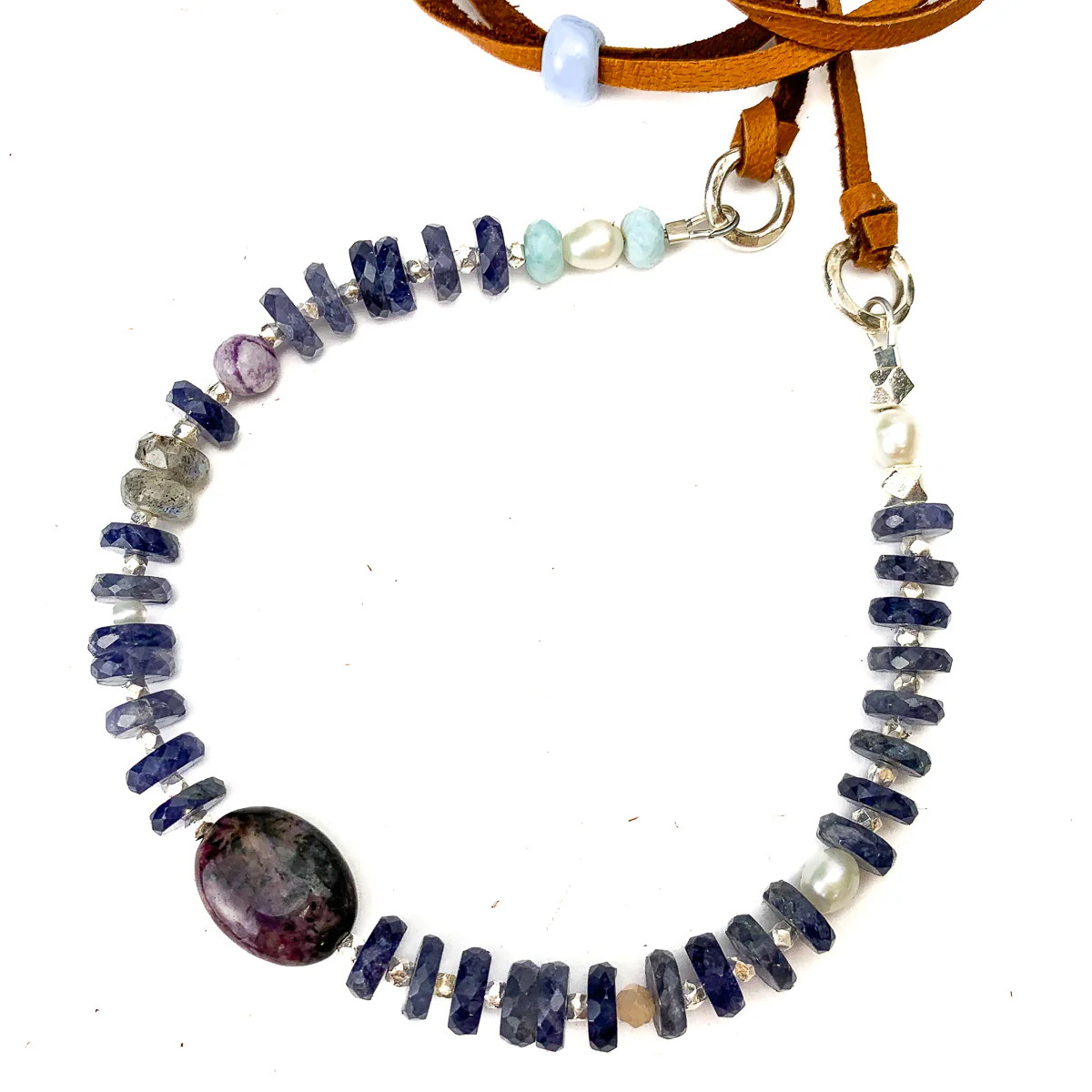 Iolite, Charoite, Purple Flower Jasper, Larimar, Labradorite, Freshwater Pearl Necklace #5 - Image 5
