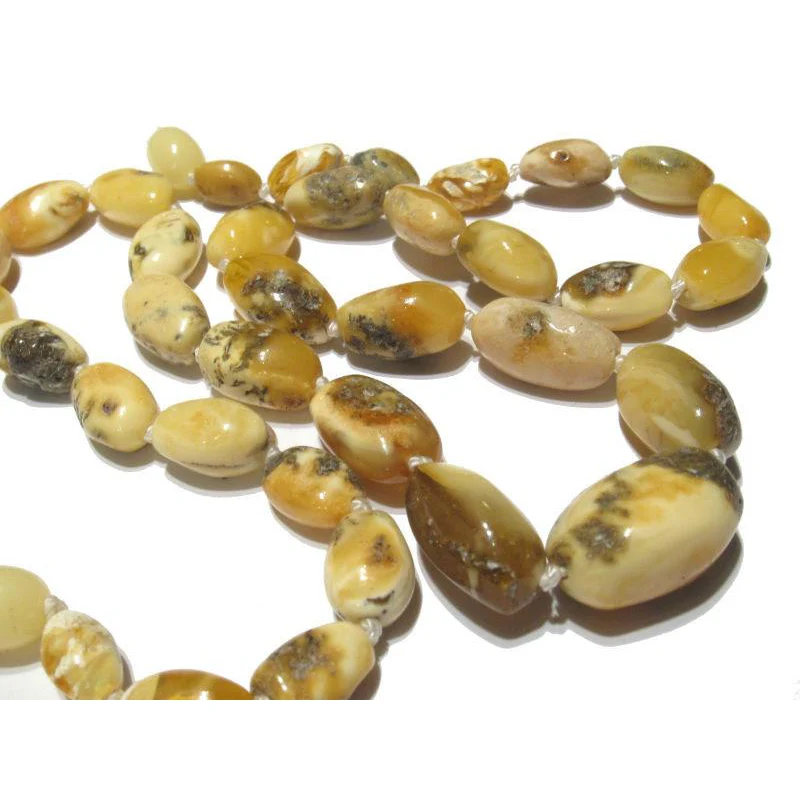 Light Yellow Butterscotch and White Butter Amber Nugget Knotted Strand/Necklace - Image 2