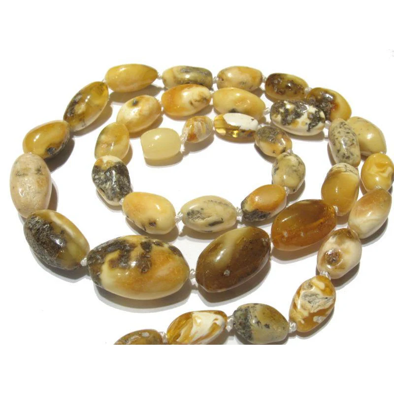 Light Yellow Butterscotch and White Butter Amber Nugget Knotted Strand/Necklace - Image 3