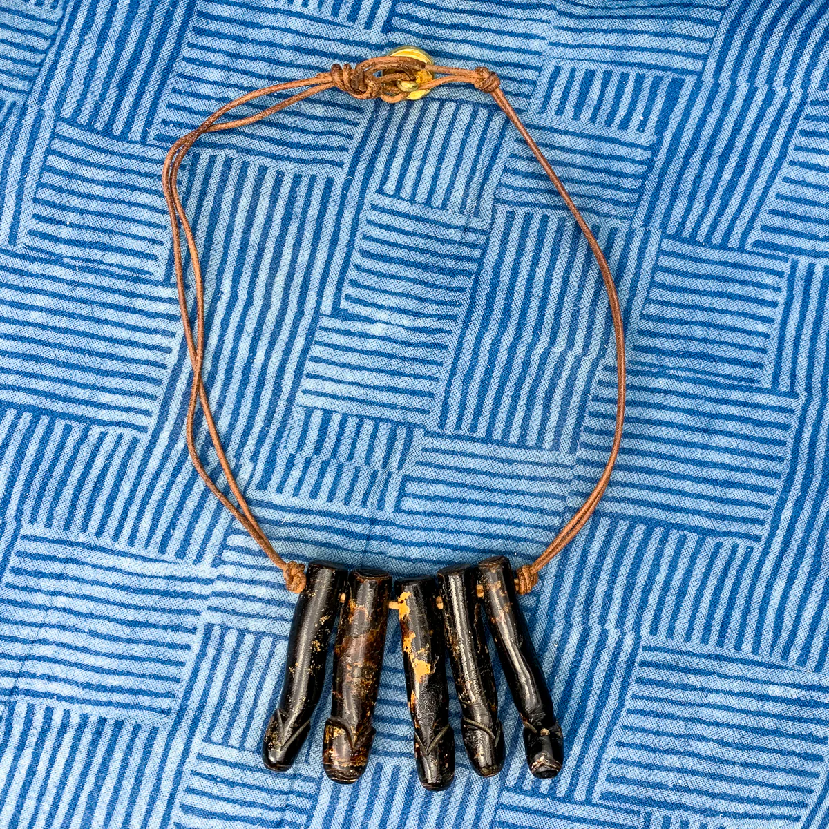 Antique Black Indonesian Coral Lingam / Palad Khik Necklace with Button Closure - Image 2