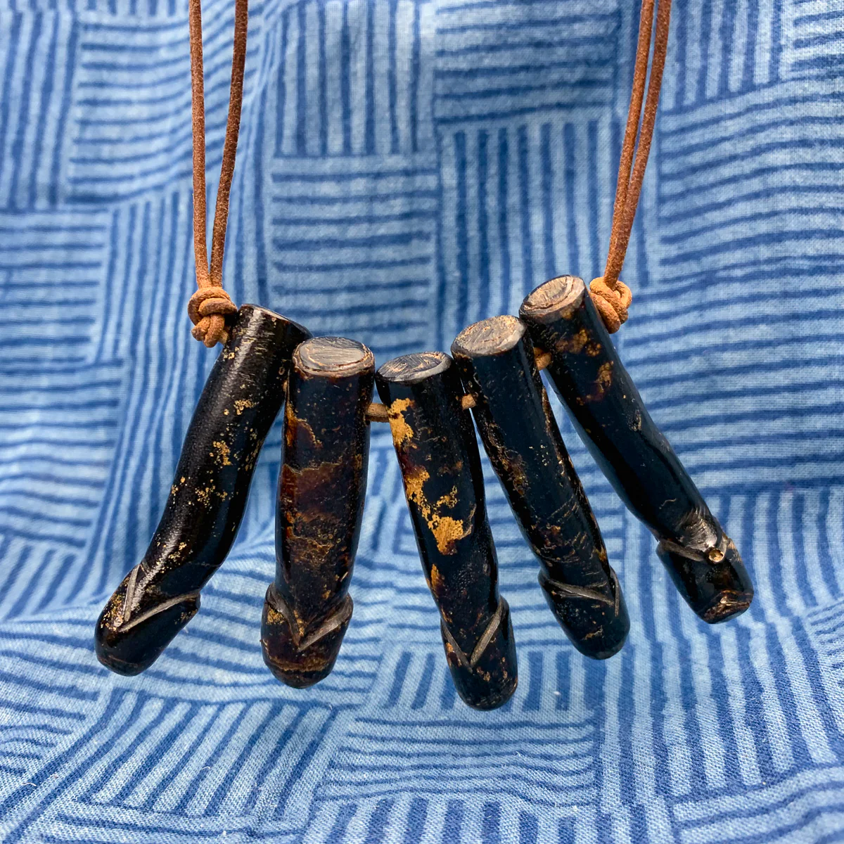 Antique Black Indonesian Coral Lingam / Palad Khik Necklace with Button Closure - Image 3