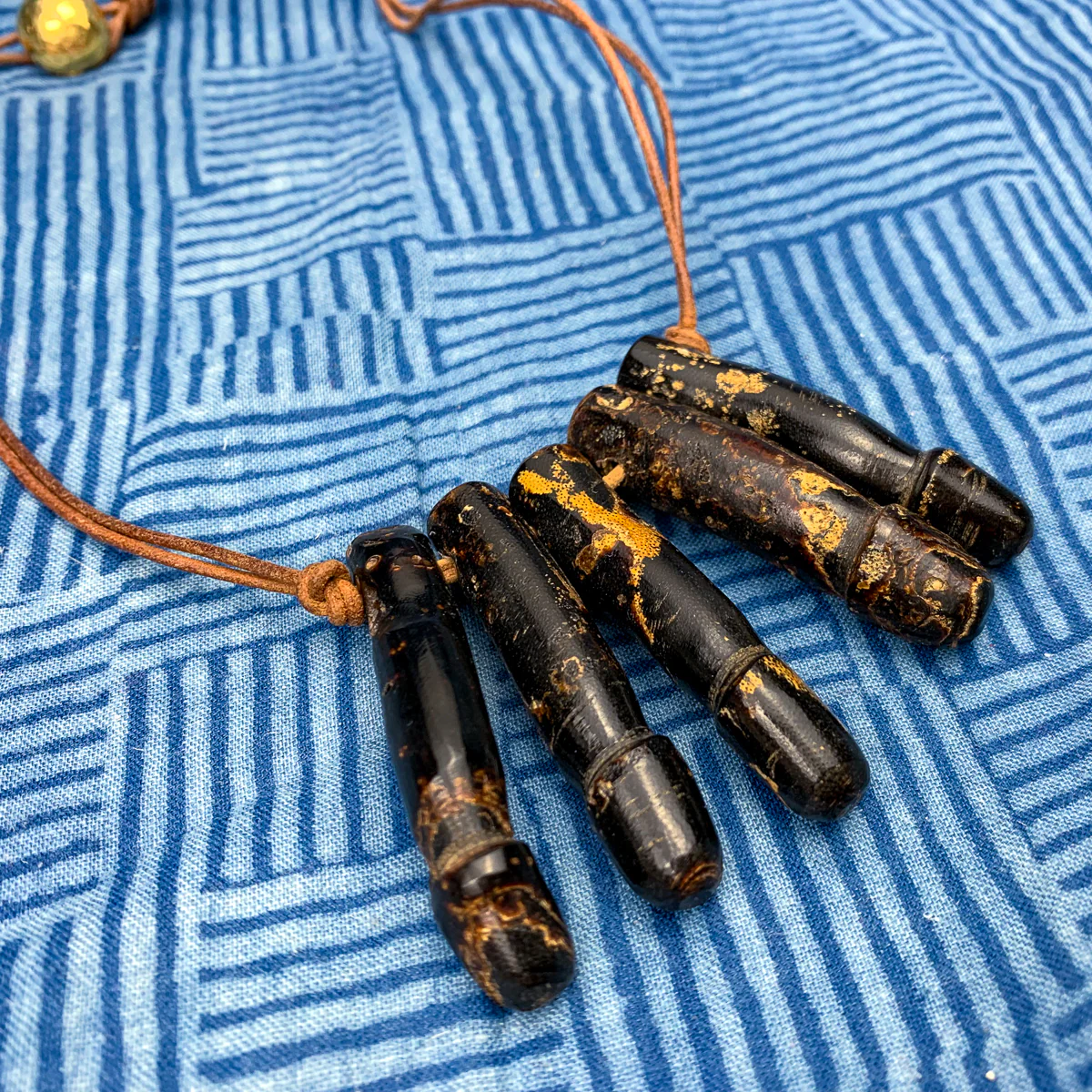Antique Black Indonesian Coral Lingam / Palad Khik Necklace with Button Closure - Image 4