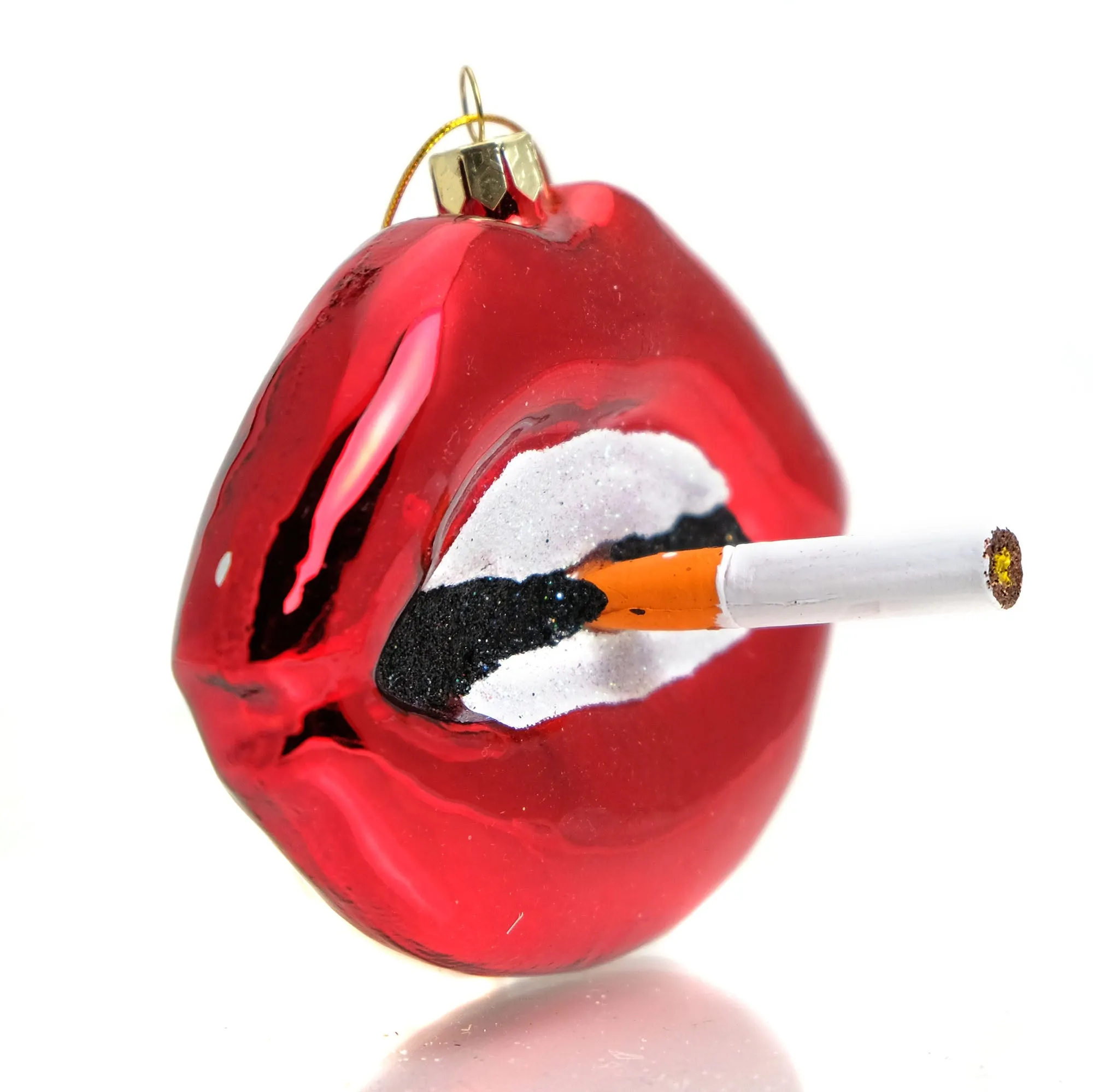 Lips with Cigarette Glass Ornament - Image 2